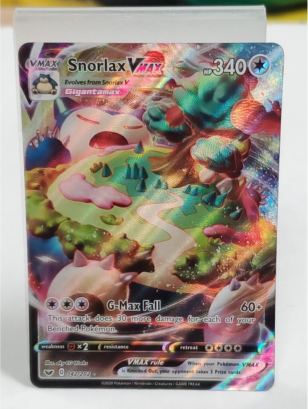 Pokemon TCG Sword & Shield Base Set Snorlax VMAX #142/202 Ultra Rare Very Good